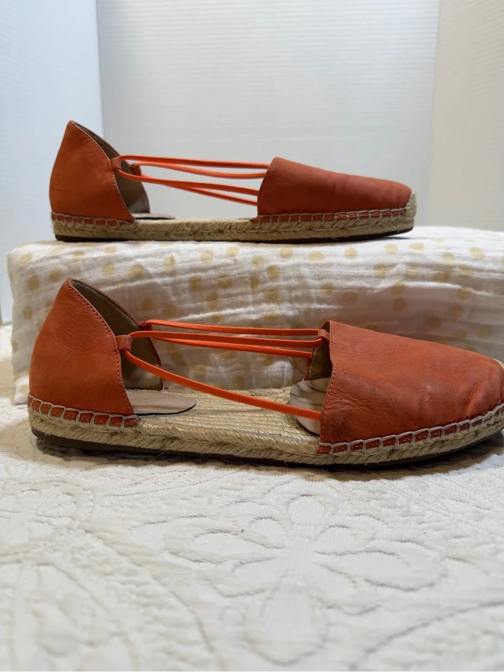 Eileen Fisher Coral Leather Espadrille Flats with Strappy Sides 9.5 Burnt Orange